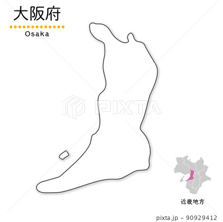 大阪府の単純化したかわいい地図、地方と場所