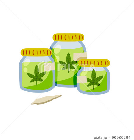 Jar of hemp oil. Marijuana ointment. Skin care and natural cosmetics. 90930294