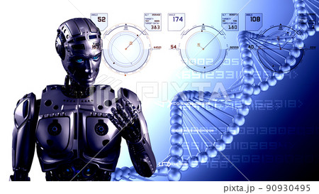 AIロボットとDNAリング　医療テクノロジーのコンセプトイラスト 90930495