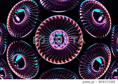 3D rendering future engine rocket turbine technology under blue and purple light. Futuristic part of a spacecraft turbine 3D rendering future engine rocket turbine technology under blue and purple light. Futuristic part of a spacecraft turbine 90933388