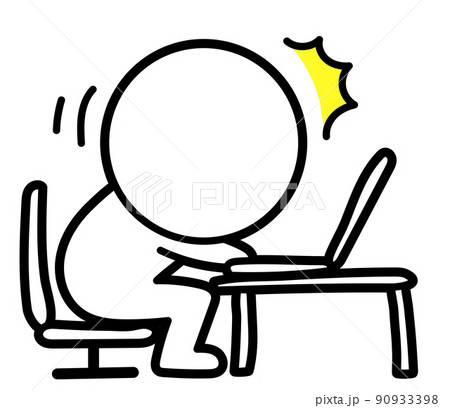 二頭身の白い人がノートPCを見て驚いているイラスト 90933398