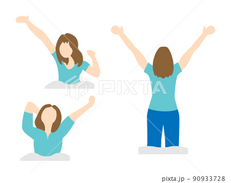 朝、目覚めて伸びをする女性のイラスト 90933728