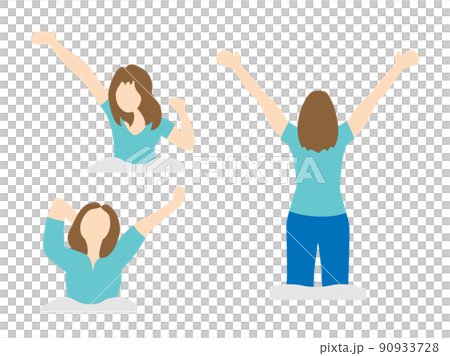 朝、目覚めて伸びをする女性のイラスト 90933728