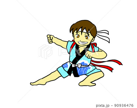 運動会でソーラン節を踊る子供 水色衣装 のイラスト素材