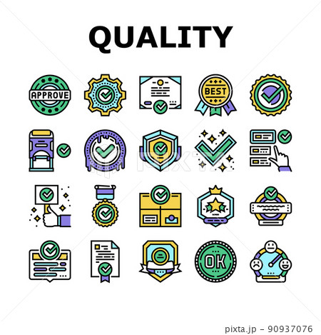 Quality Approve Mark And Medal Icons Set Vector 90937076
