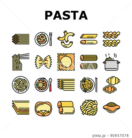 Pasta Delicious Food Meal Cooking Icons Set Vector 90937078