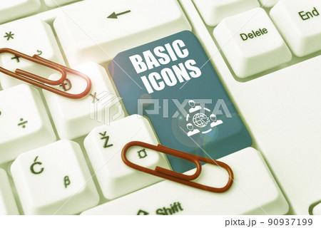 Text sign showing Basic Icons. Word for pictogram or ideogram displayed on a computer screen or phone -48872 Text sign showing Basic Icons. Word for pictogram or ideogram displayed on a computer screen or phone -48872 90937199