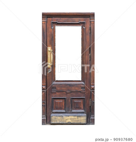 Shabby old front door in the old style. isolated. Shabby old front door in the old style. isolated. 90937680