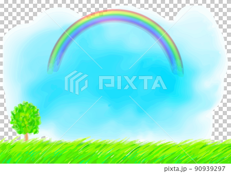 Meadow, tree and rainbow frame Meadow, tree and rainbow frame 90939297