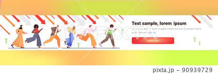 businesspeople running under economic arrows falling down financial crisis bankrupt investment risk concept 90939729