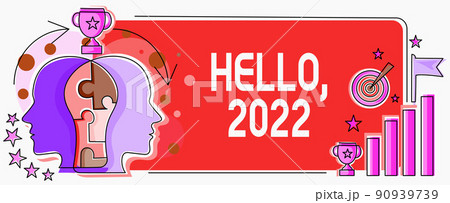 Writing displaying text Hello 2022. Business overview expression or gesture of greeting answering the telephone Two Heads Connected Puzzle Showing Solving Problems And Sharing Success Writing displaying text Hello 2022. Business overview expression or gesture of greeting answering the telephone Two Heads Connected Puzzle Showing Solving Problems And Sharing Success 90939739