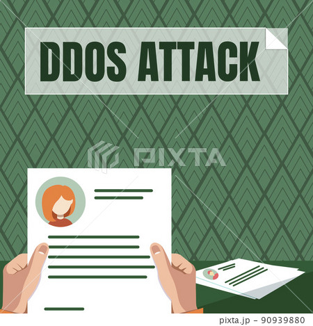 Conceptual caption Ddos Attack. Internet Concept perpetrator seeks to make network resource unavailable Hands Holding Resume Showing New Career Opportunities Open. Conceptual caption Ddos Attack. Internet Concept perpetrator seeks to make network resource unavailable Hands Holding Resume Showing New Career Opportunities Open. 90939880