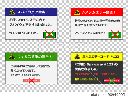 計算機屏幕上顯示的病毒警告消息 90940005