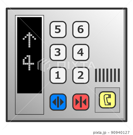 各階に昇降させるエレベーターの操作パネルのイラスト素材 [90940127