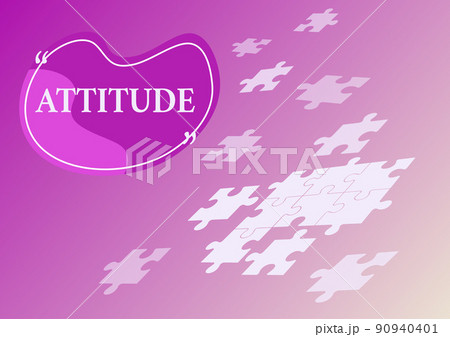 Text showing inspiration Attitude. Word Written on settled way of thinking or feeling about something Personality Jigsaw puzzle pieces merging together symbolizing realization of new ideas. 90940401