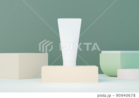 3d render of blank cosmetics skincare product or packaging for mock up. Beauty soap and spa concept. Lotion oil moisture for skin health. Premium and luxury design for branding. 90940678