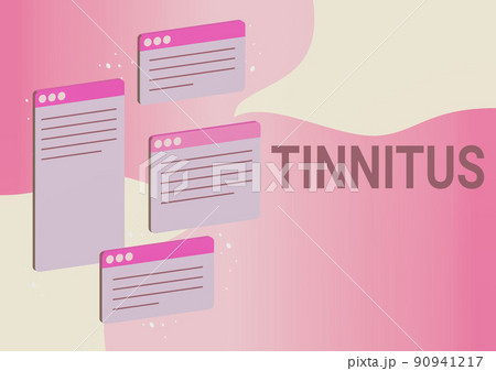 Inspiration showing sign Tinnitus. Business approach A ringing or music and similar sensation of sound in ears Chat tabs symbolizing successful online communication colleagues. 90941217