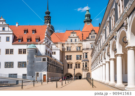 Historical center and colorful painted buildings in downtown of Dresden in summer with blue sky, Germany Historical center and colorful painted buildings in downtown of Dresden in summer with blue sky, Germany 90941563