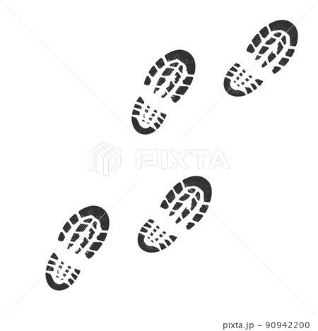 Footstep black silhouette, bootprint isolated on white background. Grunge track, symbol cartoon style. 90942200