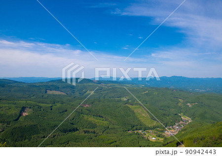 万年山登山・ハナグリ岩（鼻繰岩）の眺め 90942443