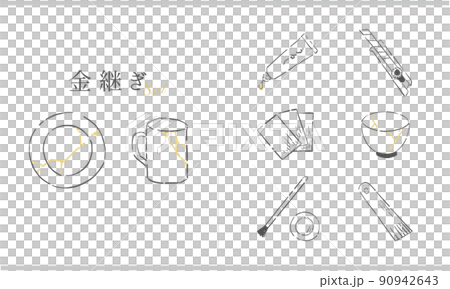 食器　金継ぎの線画イラスト 90942643