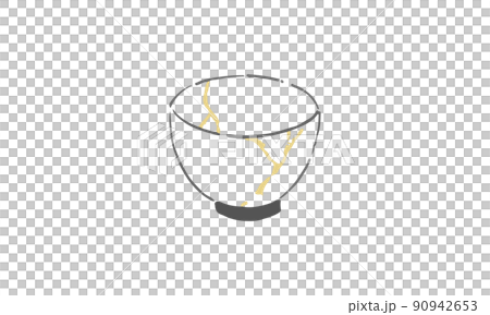 盤子、碗、kintsugi 線描插圖 90942653