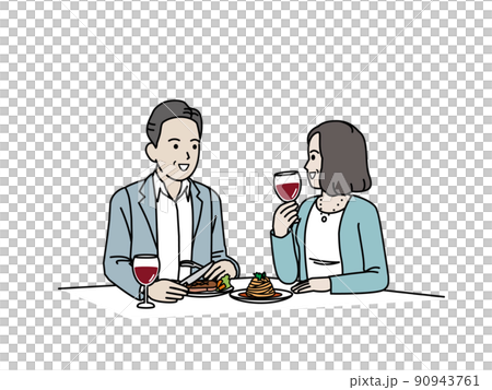 外食をする中年の夫婦　ミドル　食事　レストラン　飲食 90943761