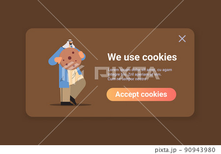 arab man holding cookie protection of personal information internet web pop up we use cookies policy notification 90943980