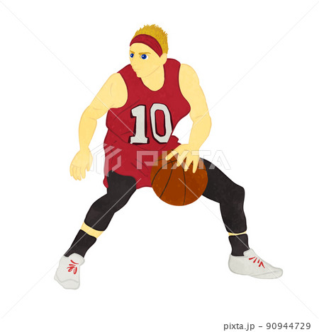 ディフェンスドリブルしているかっこいいバスケットボール選手のイラスト素材
