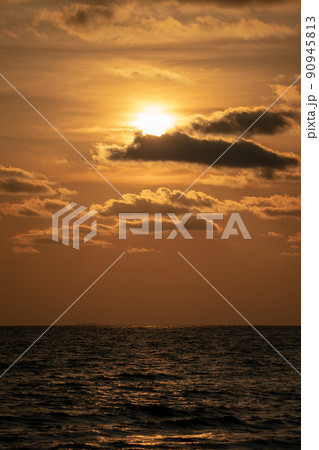 Classic beautiful Twilight romantic and amazing sunset moment at the Chantaburi beach - East of Thailand. 90945813