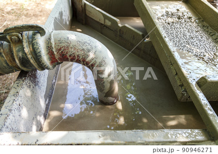 Process of tightening the dirty water for further cleaning through the sieve Process of tightening the dirty water for further cleaning through the sieve 90946271