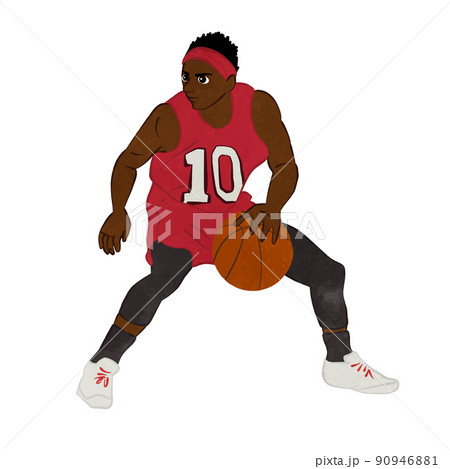 ディフェンスドリブルしているかっこいいバスケットボール選手 02のイラスト素材
