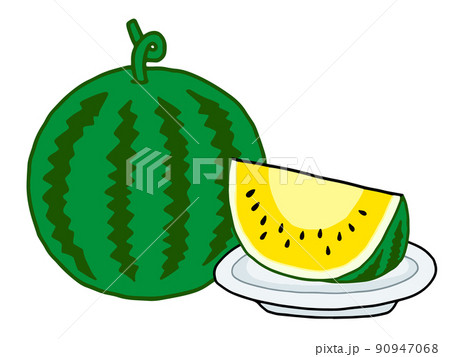 黄色スイカ19(丸玉とカットC・皿あり) 黄色スイカ19(丸玉とカットC・皿あり) 90947068