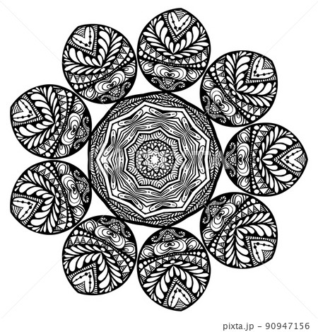 Mandala Coloring book template. wallpaper design, lace pattern and tattoo. decoration for interior design. Vector handdrawn ethnic oriental circle ornament. white background. Indian style 90947156