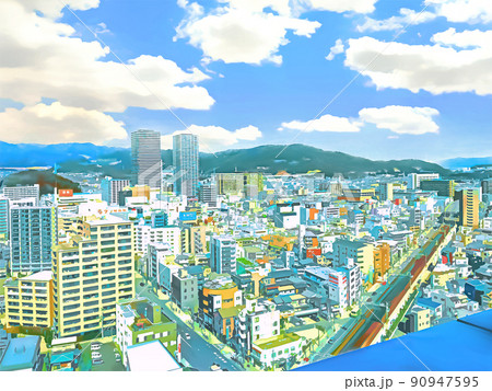 都市の景観と屋上 90947595