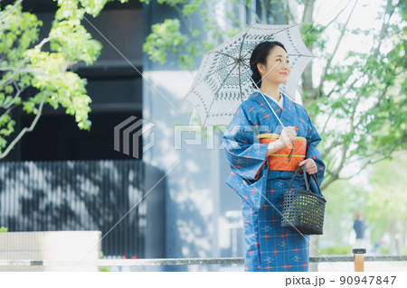 格子模様の小紋 日傘 の写真素材 [90947847] - PIXTA