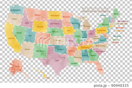 水彩畫的美國地圖：大地色調 90948335