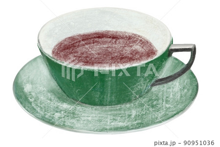 グリーンのティーカップ、テクスチャのある絵、紅茶の入ったティーカップ、深い緑色のティーカップ 90951036