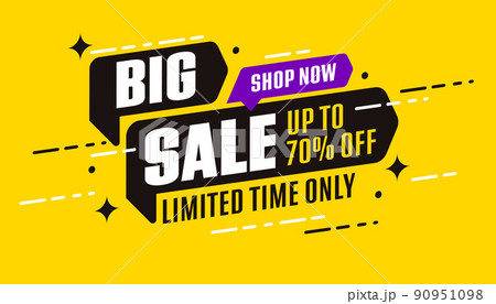 Sale sticker template. Big sale up to 70 percent off limited time with shop now invitation vector illustration 90951098