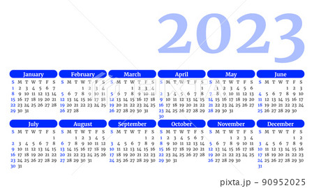 Blue calendar template for 2023 year. Week Starts on Sunday Blue calendar template for 2023 year. Week Starts on Sunday 90952025