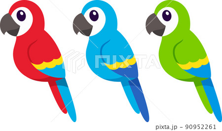 Cute cartoon macaw parrots drawing set 90952261