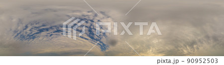 Overcast sky panorama on rainy day with Nimbostratus clouds in seamless spherical equirectangular format. Full zenith for use in 3D graphics, game and for aerial drone 360 degree panorama as sky dome. Overcast sky panorama on rainy day with Nimbostratus clouds in seamless spherical equirectangular format. Full zenith for use in 3D graphics, game and for aerial drone 360 degree panorama as sky dome. 90952503