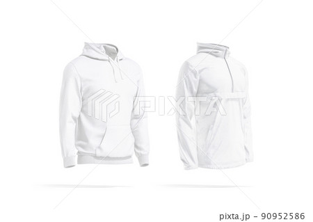Blank white men hoodie and windbreaker mockup, side view 90952586