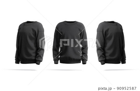 Blank black knitted sweater mockup, front and side view 90952587