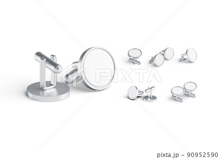 Blank round silver cufflinks toggle mockup pair, different views 90952590