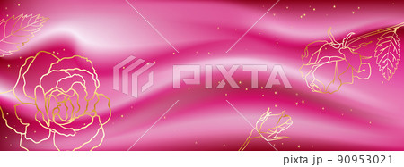 golden roses with stars on pink silk fabric wide background, vector illustration. golden roses with stars on pink silk fabric wide background, vector illustration. 90953021