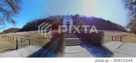Lviv region, Ukraine, March 21, 2022: Military cemetery of ukrainian soldiers of 1st Galician Division who died in the World War II in battle of Brody Lviv region, Ukraine, March 21, 2022: Military cemetery of ukrainian soldiers of 1st Galician Division who died in the World War II in battle of Brody 90953048