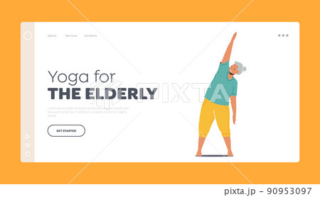 Yoga for Elderly Landing Page Template. Female Character Practice Aerobics or Fitness. Old Woman Healthy Lifestyle Yoga for Elderly Landing Page Template. Female Character Practice Aerobics or Fitness. Old Woman Healthy Lifestyle 90953097
