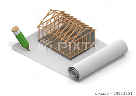 建築現場で働く人物。家の設計図。コンクリートの壁。住宅工事の仕事。 建築現場で働く人物。家の設計図。コンクリートの壁。住宅工事の仕事。 90953251