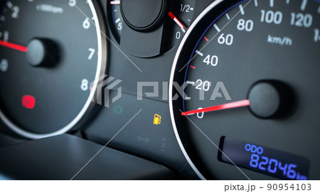 Gas gauge fuel empty. Petrol tank meter car indicator on dashboard. Low gasoline level. Fuel gauge gas. Gas gauge fuel empty. Petrol tank meter car indicator on dashboard. Low gasoline level. Fuel gauge gas. 90954103